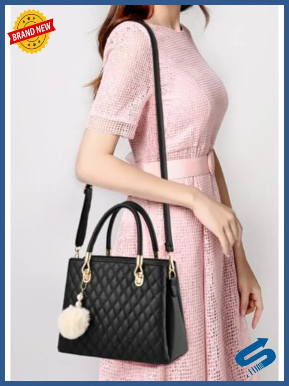 Minimalist PU Leather Satchel Shoulder Bag with Pompom